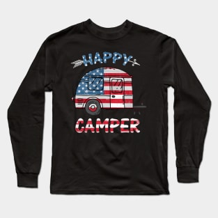 Camper Merica American Happy Pride Flag 4th of July Camping Long Sleeve T-Shirt